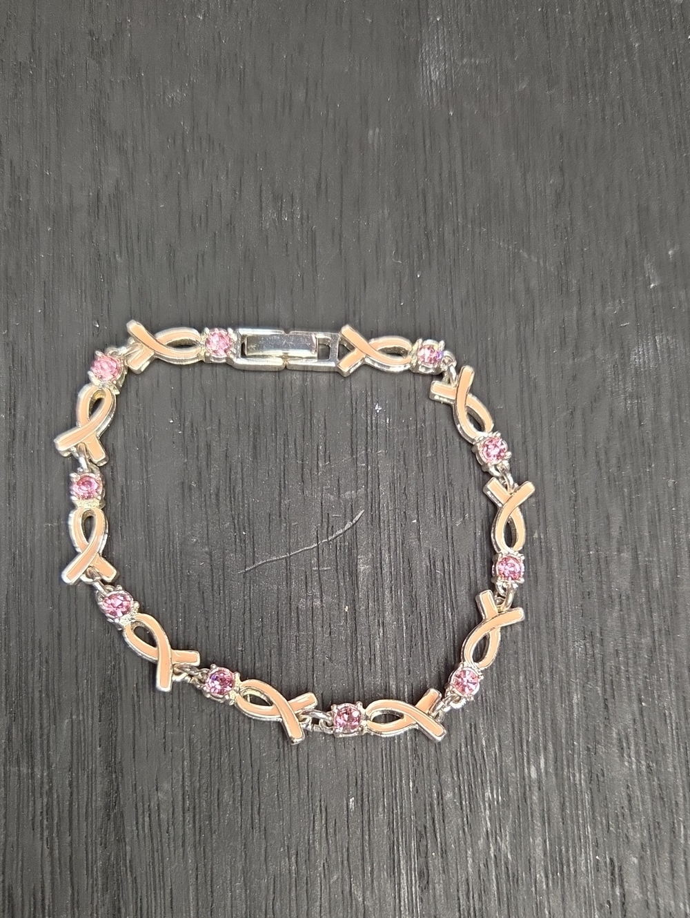 N.R. Pink Ribbon Link Bracelet - Women Jewelry. 7.5"